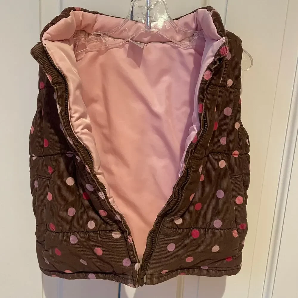 Carter's Girl's Brown Corduroy Vest With Pink Polka Dots Sz 4T